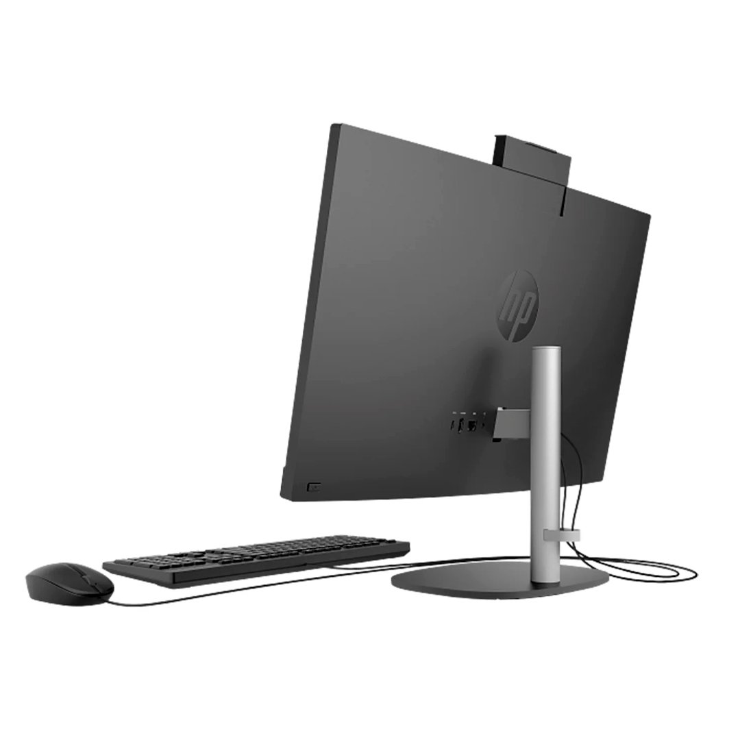 Computador Todo en Uno HP 24-CR0253LA Ryzen 5 7520U, vista trasera en ángulo mostrando la cámara web emergente.
