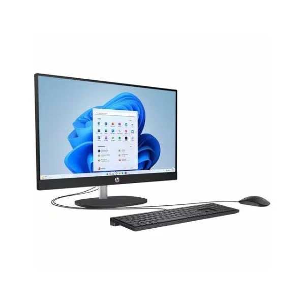 Computador Todo en Uno HP 24-CR0253LA Ryzen 5 7520U, vista frontal en ángulo destacando la pantalla de 23.8″ FHD IPS.
