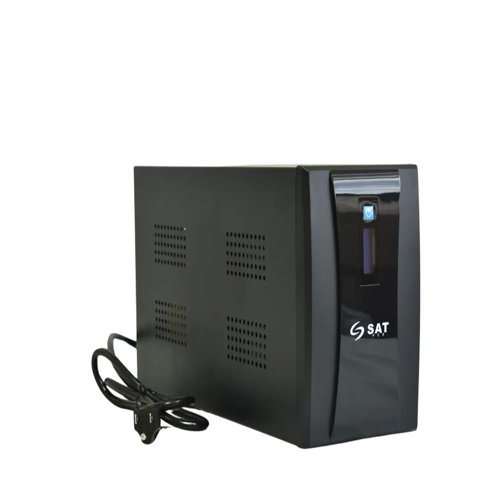 UPS interactiva SAT UR2000+ 2000VA / 1200W, vista frontal en ángulo destacando el panel y diseño.