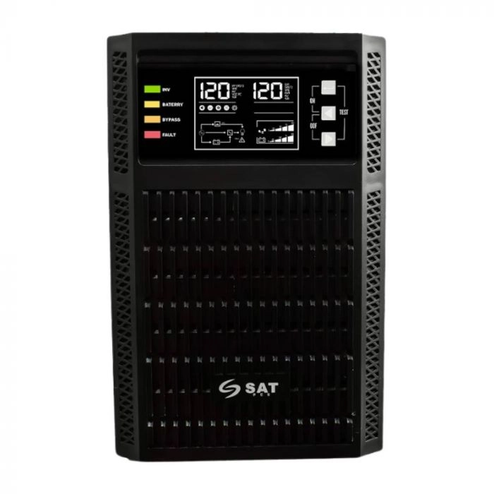 UPS online monofásica SAT UOL1000+ LCD 1KVA / 1KW, vista del frente derecho del equipo.