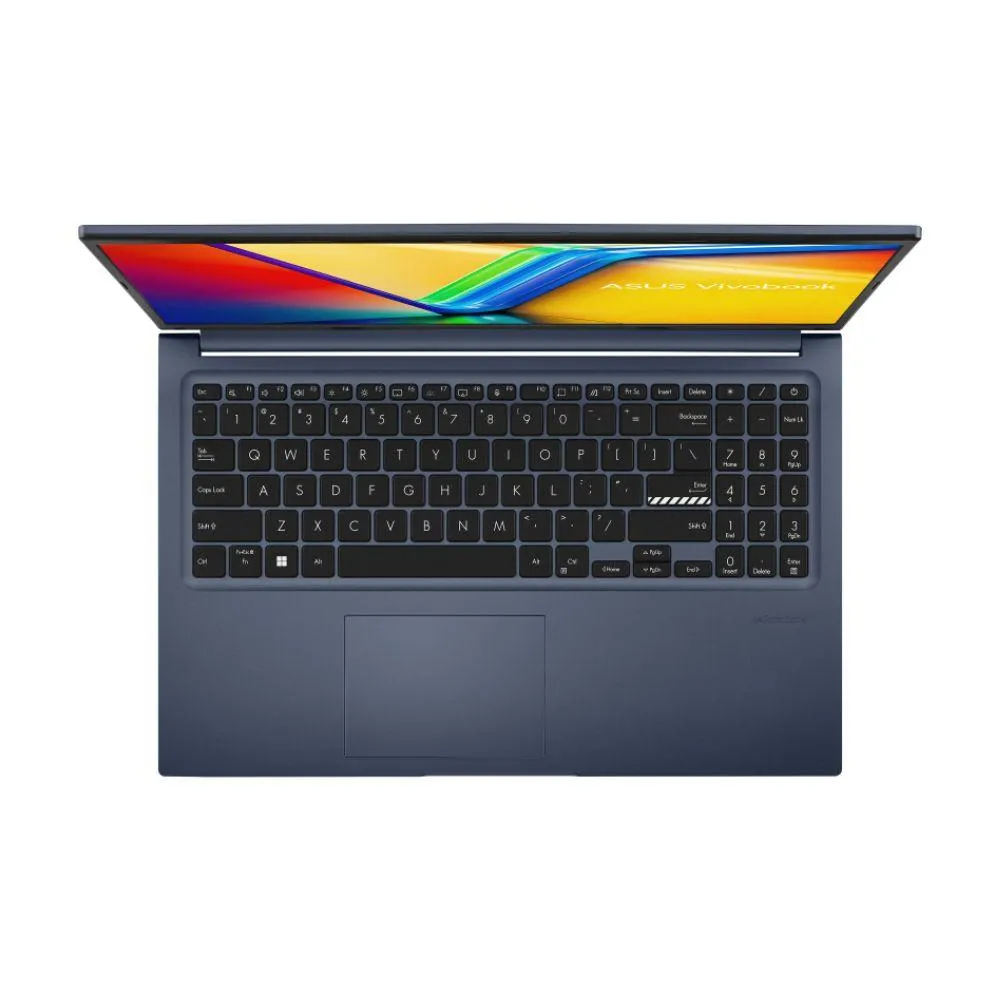 Portátil ASUS Intel Core i5 120U color azul, vista superior en ángulo mostrando el diseño del equipo.