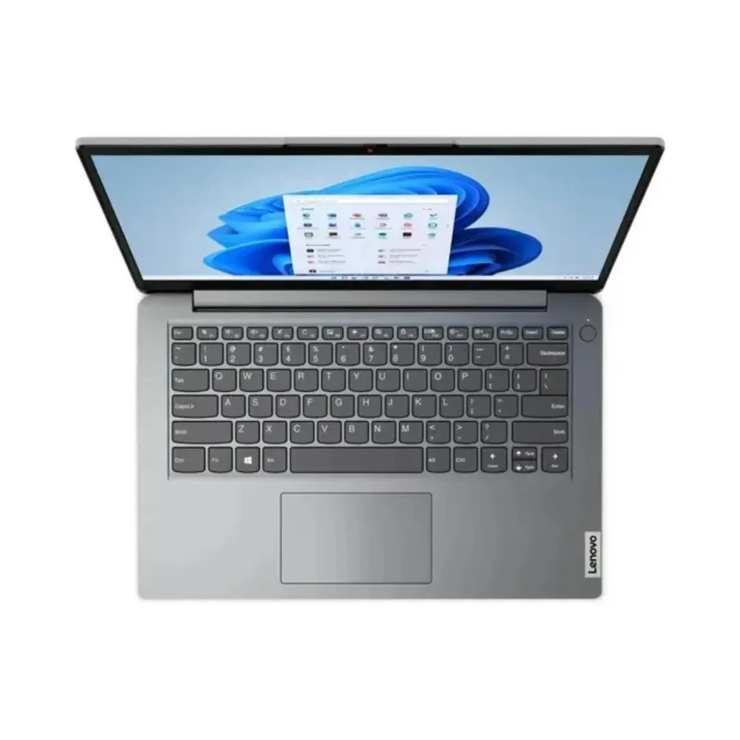 Vista superior desde la parte de arriba del portatil, se logra ver parte de la pantalla y teclado