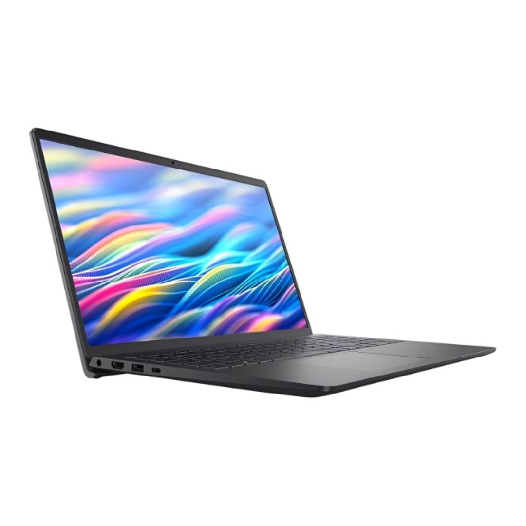 Vista del portatil en diagonal donde se puede ver abierto donde se ve el teclado y la pantalla