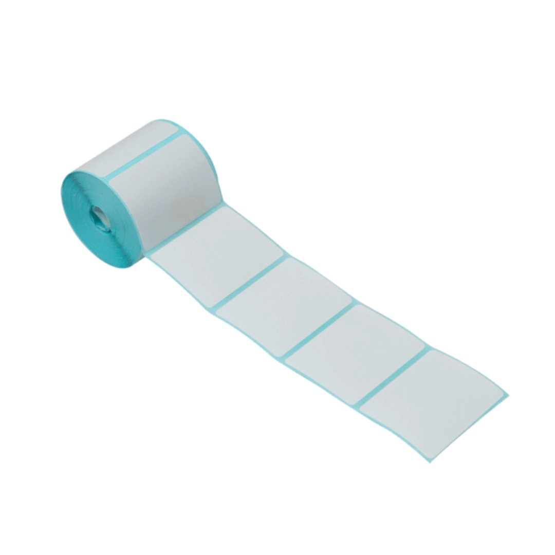 Vista del rollo de etiquetas, se aprecia las dimensiones de las etiquetas