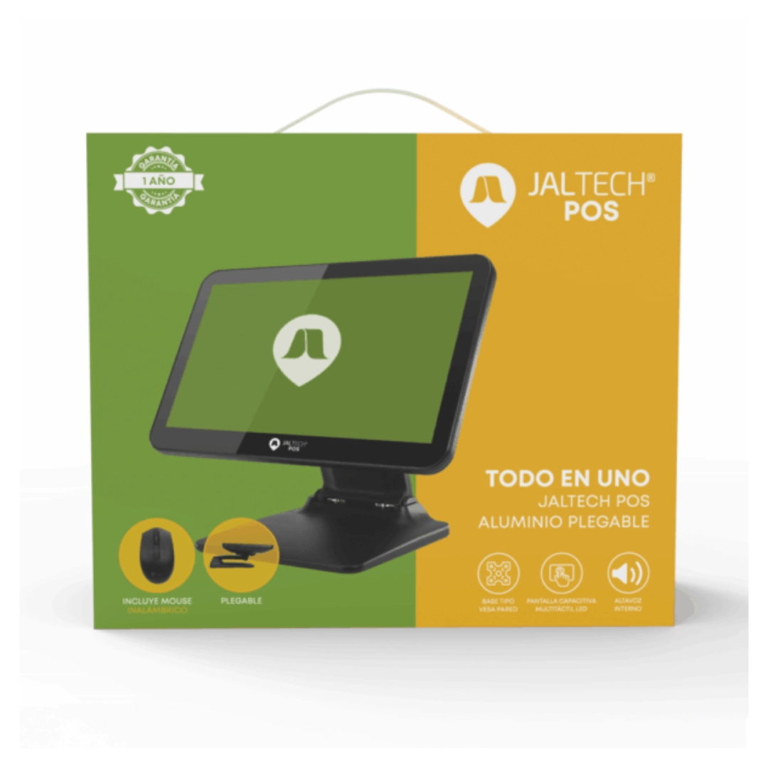 Vista de la caja del quipo todo en uno jaltecha, se pueden ven las caracteristicas y las cosas las cuales estas vienen incluidas