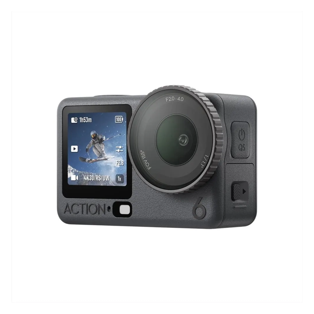 Vista de la parte delantera d ela camara, s elogra ver una pequeña pantall a junto al lente