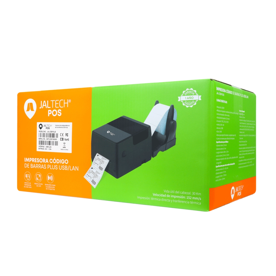 Vista de la caja de la impresora, se pueden ver algunas especificaciones