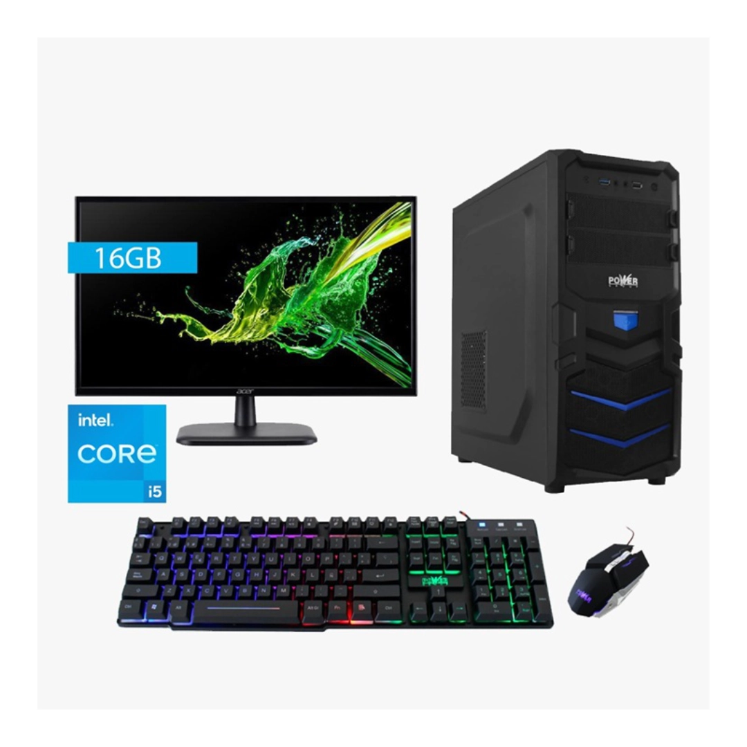 Vista del combo de equipo de mesa, se puede ver el monitor, el equipo, teclado y mouse