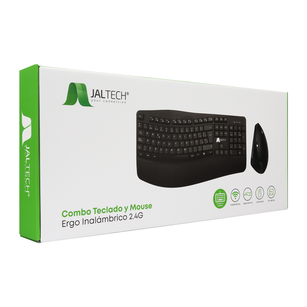 Vista de la caja del combo teclado y mose, se evidencia el modelo y algunas caractetisticas
