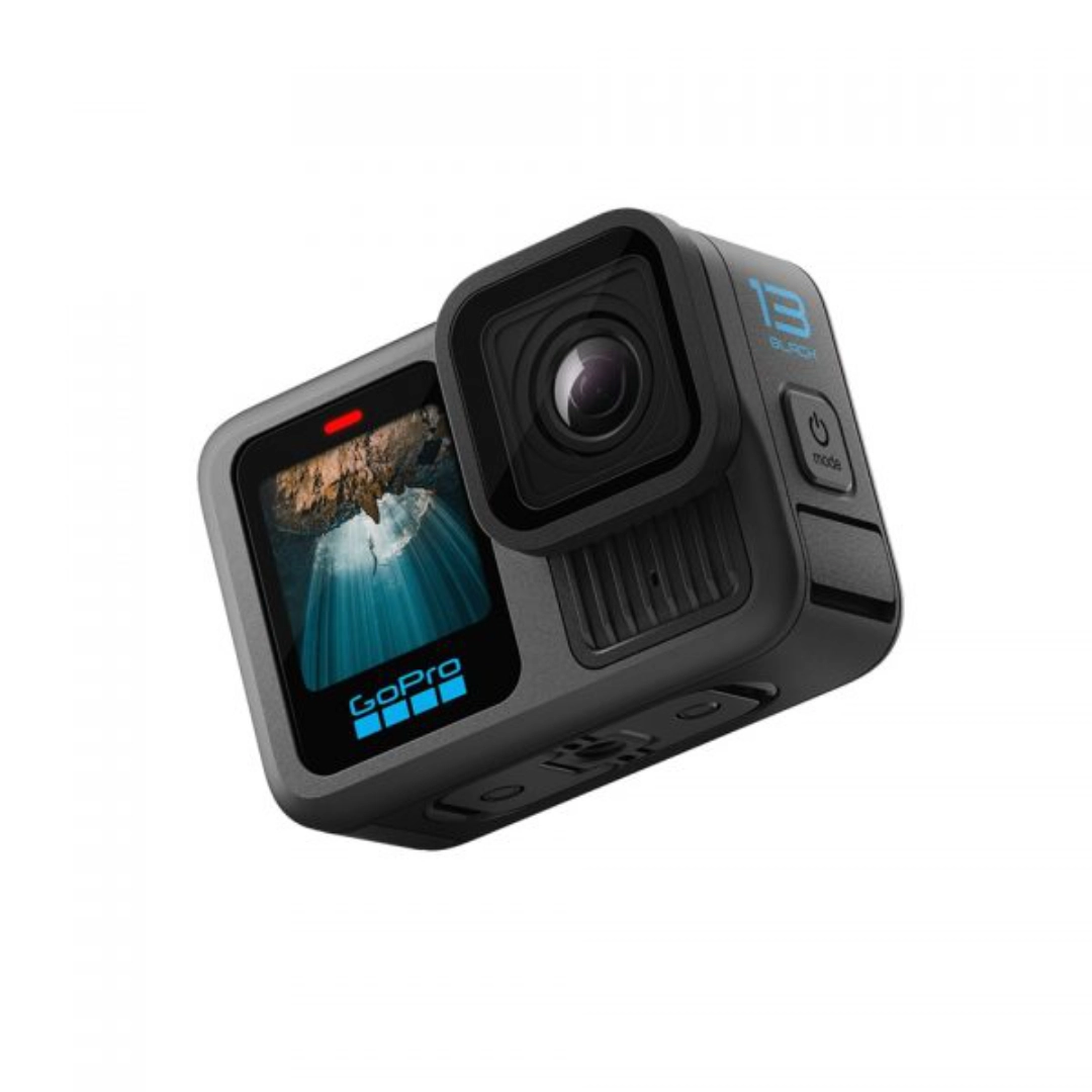 gopro hero 13 black Vista de la camara go pro, se puede apreciar el lente y la pantalla delantera