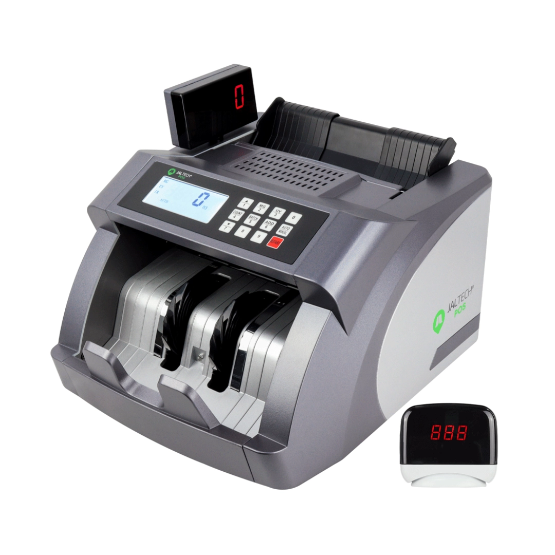 Vista den diagonal de la maquina contadora de billetes, se puede ver una vista amplia de la misma