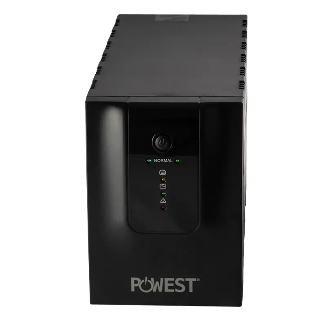 Vista frontal de la ups se puede apreciar la parte delante, botones e indicadores