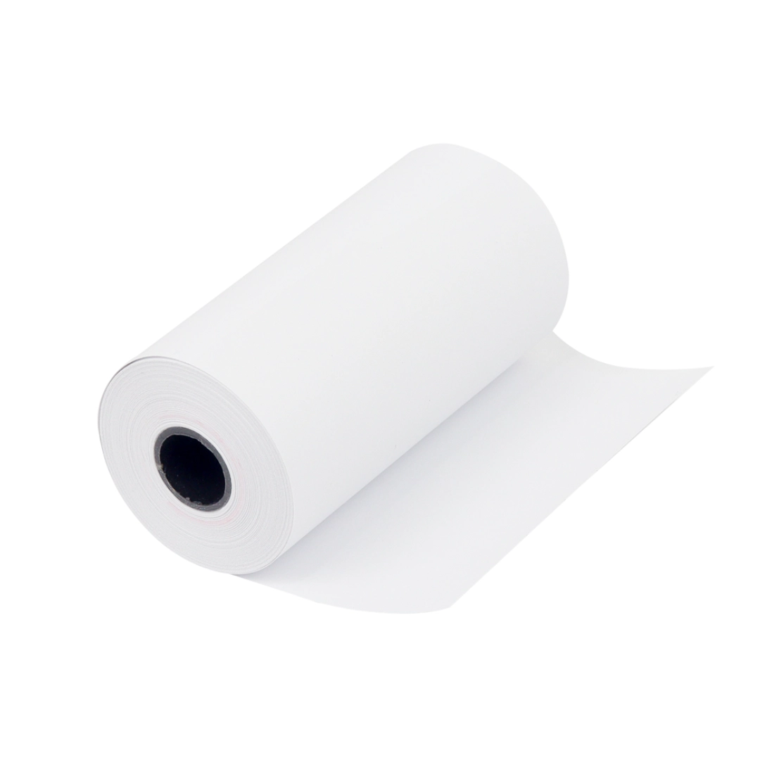 Vista del rollo de papel termico jlatech, se puede apreciar las dimensiones del mismo