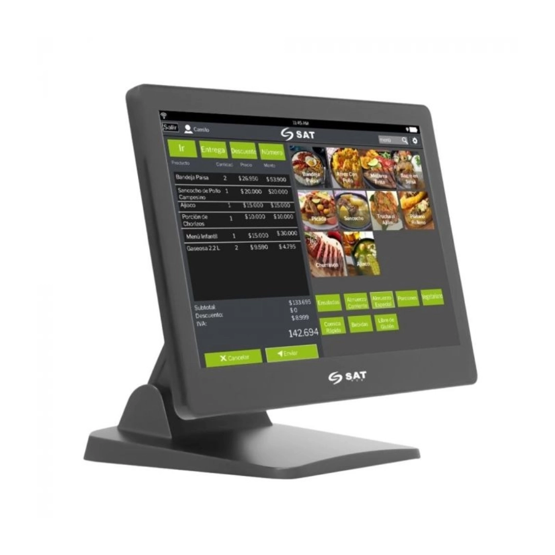 Vista de la parte frontal del equipo todo en uno. se logra ver la pantalla