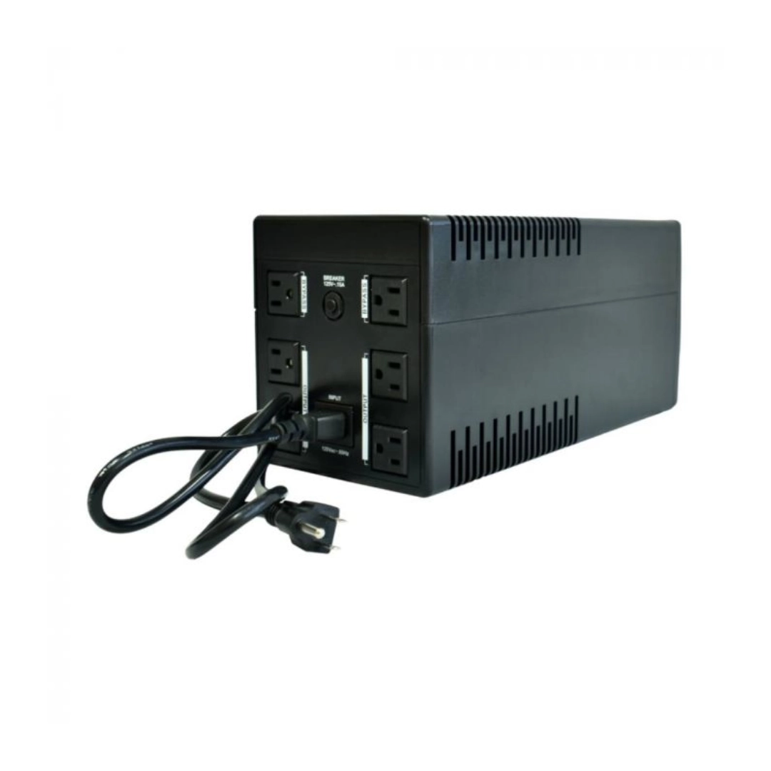 Vista de la parte trasera de la ups, se puede apreciar los puestos y el cable de poder