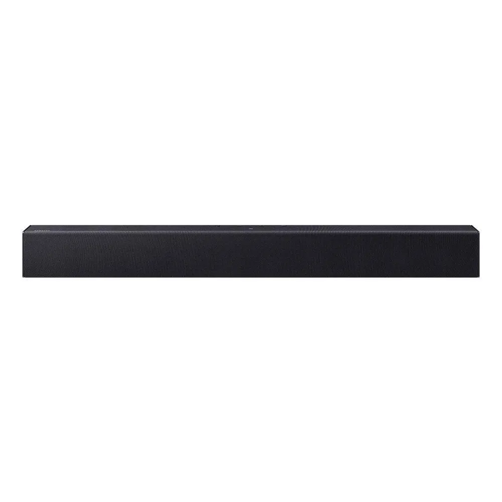Vista de la barra de sonido samsung de forma de caja rectangular