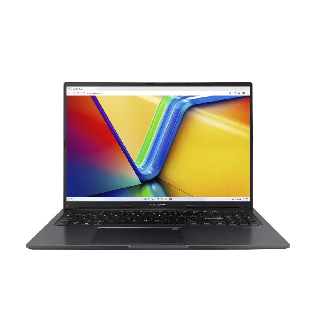 Portatil asus vivobook vista del portatil de frente, se puede apreciar tanto el teclado como la tecnologia de la pantalla