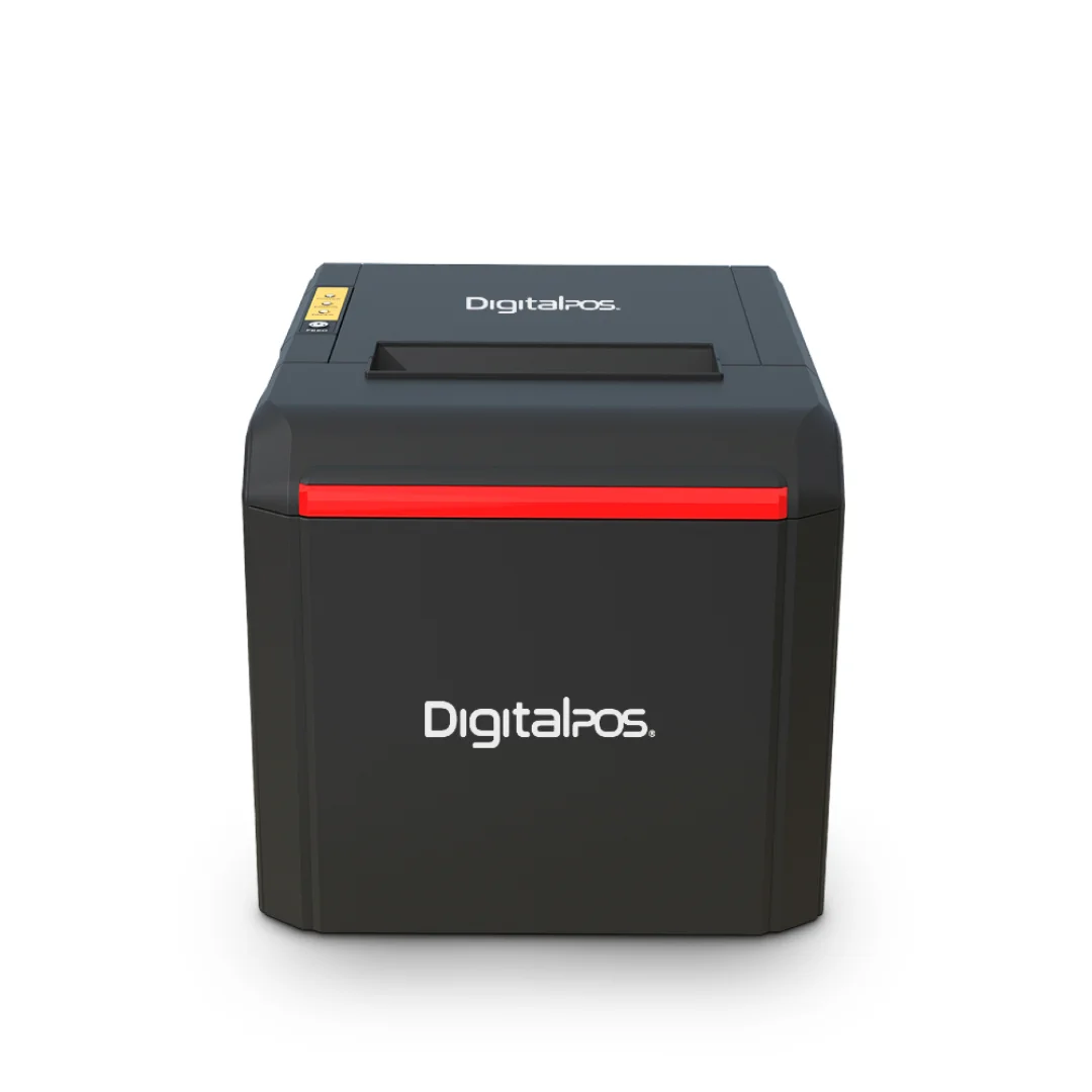 Vista de la impresora termica digital pos, se puede apreciar luz led y demas caracteristicas