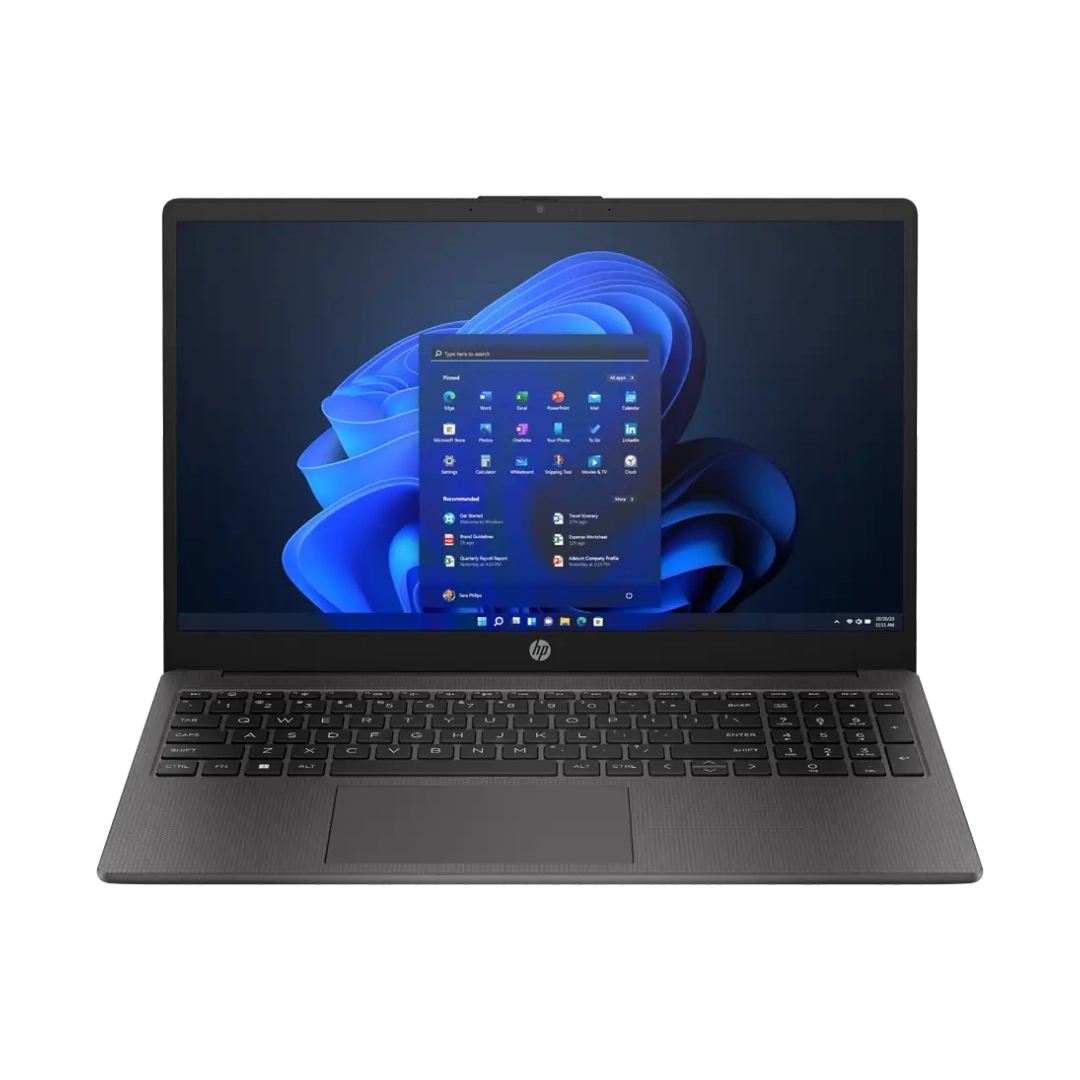Vista frotal del computador portatil, se logra ver la distribucion del teclado y la calidad de la pantalla