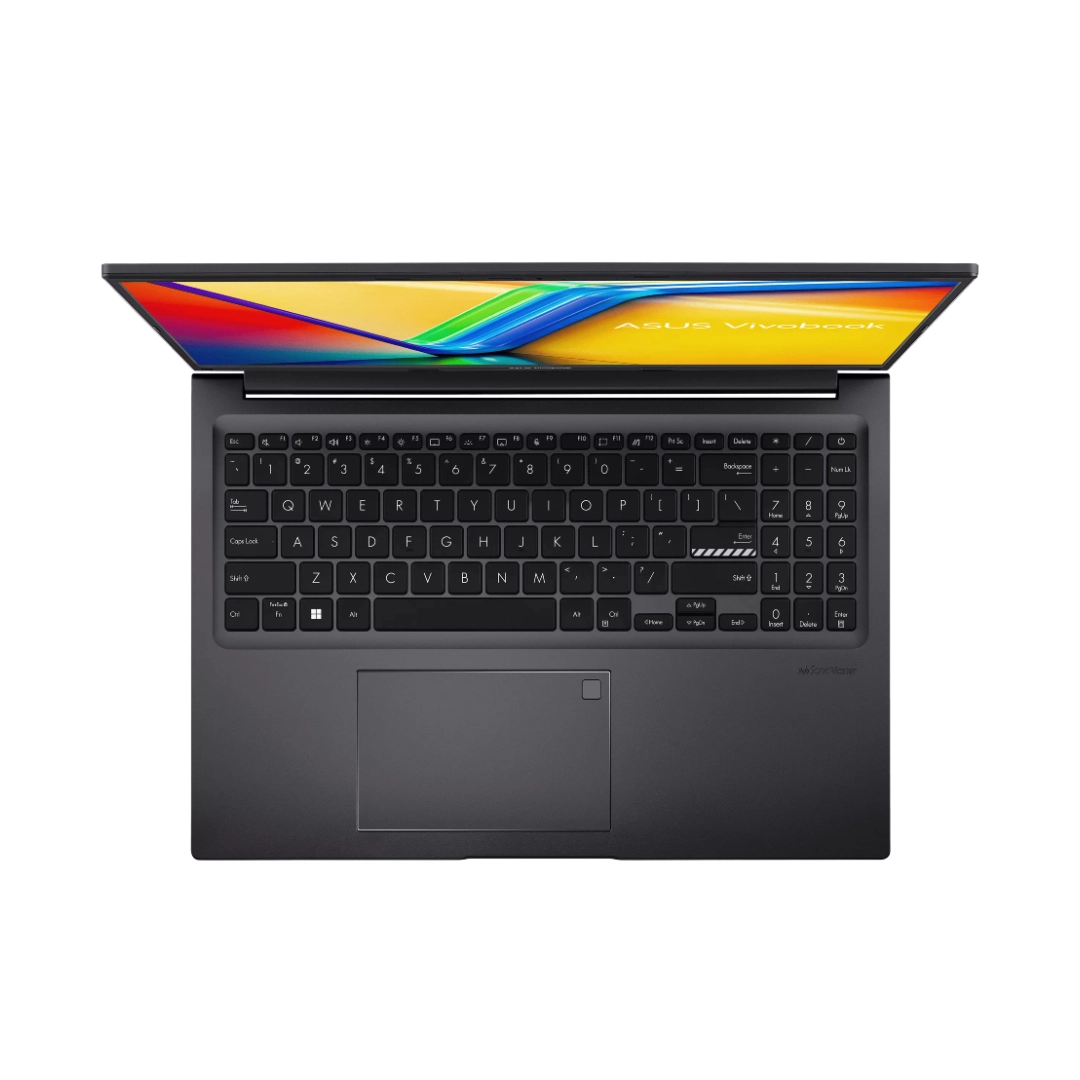 portatil asus vivobook vista de la parte desde la parte de arriba del portatil, se pueden apreciar el teclado y distribucion de las teclas