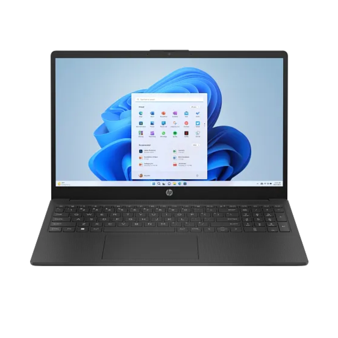 Vista de la parte frontal del portatil, se logra ver la siluest adicionalmente su teclado y pantalla