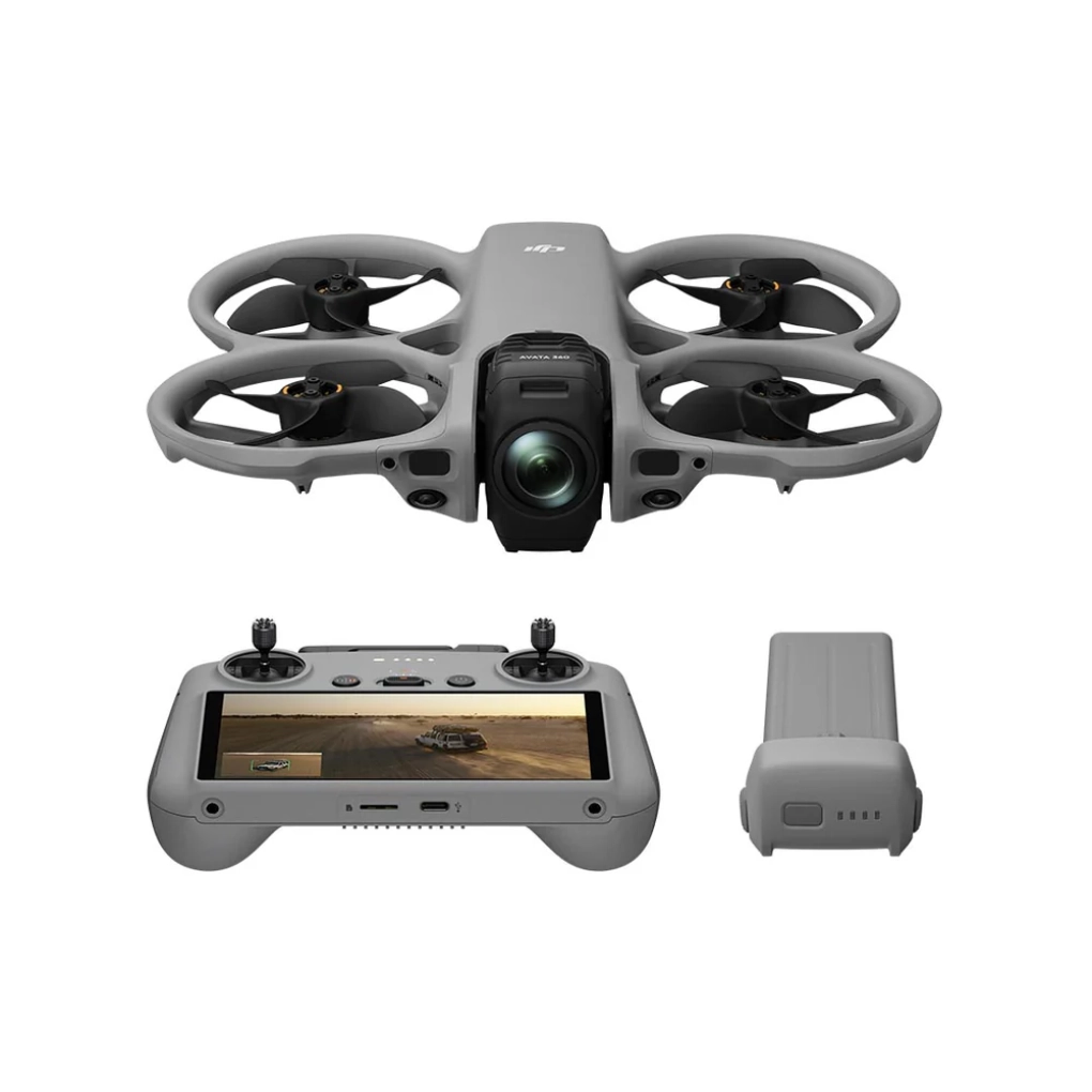 Vista del dron, se aprecia el dron, control y demas