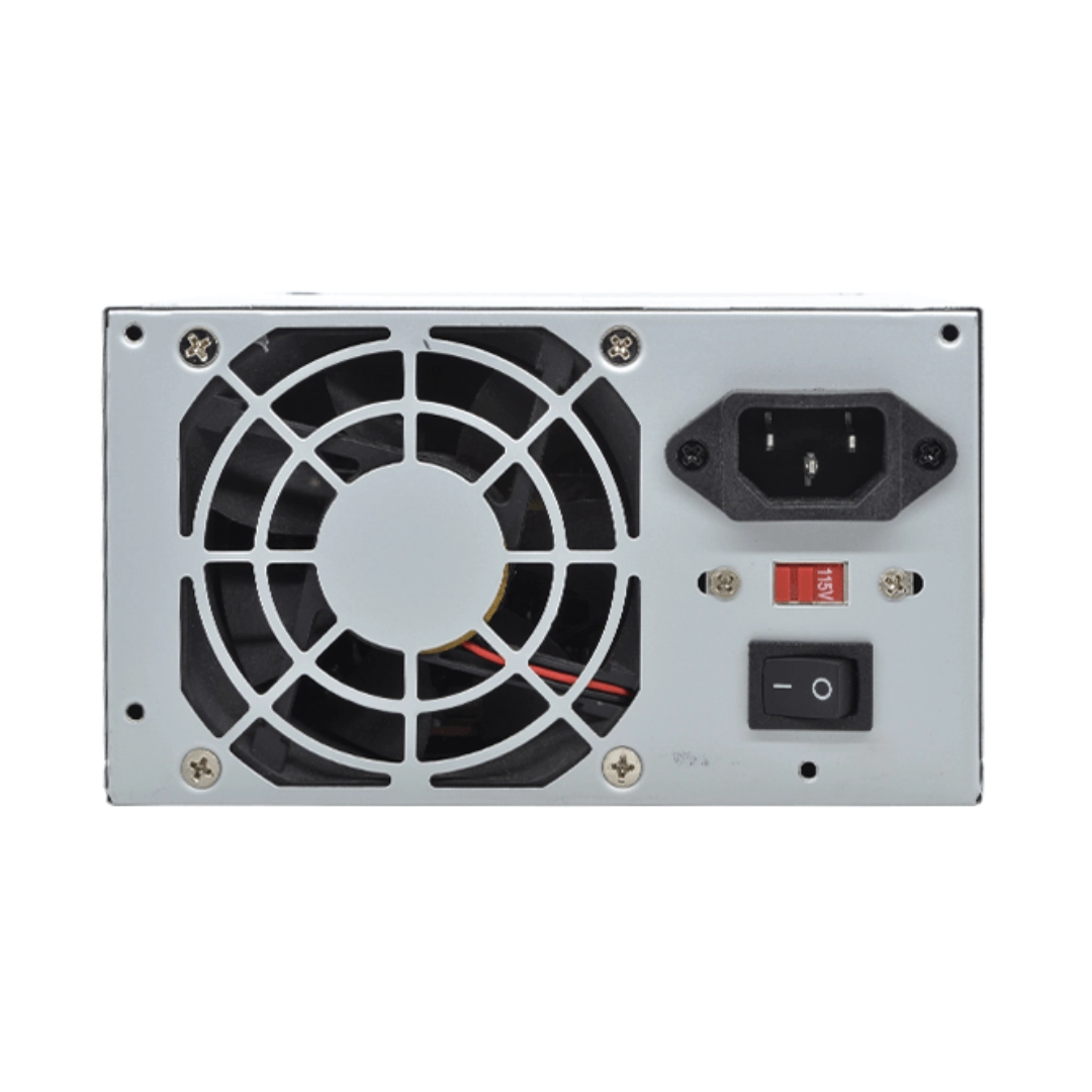 Vista de la parte trasera la fuente d epoder, se aprecia el ventilador y switch para encender
