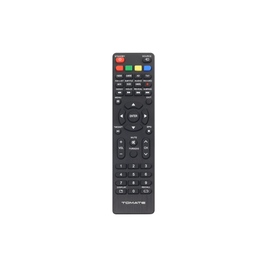 Vista del control remoto del televisor, se puede apreciar cada uno de los botones