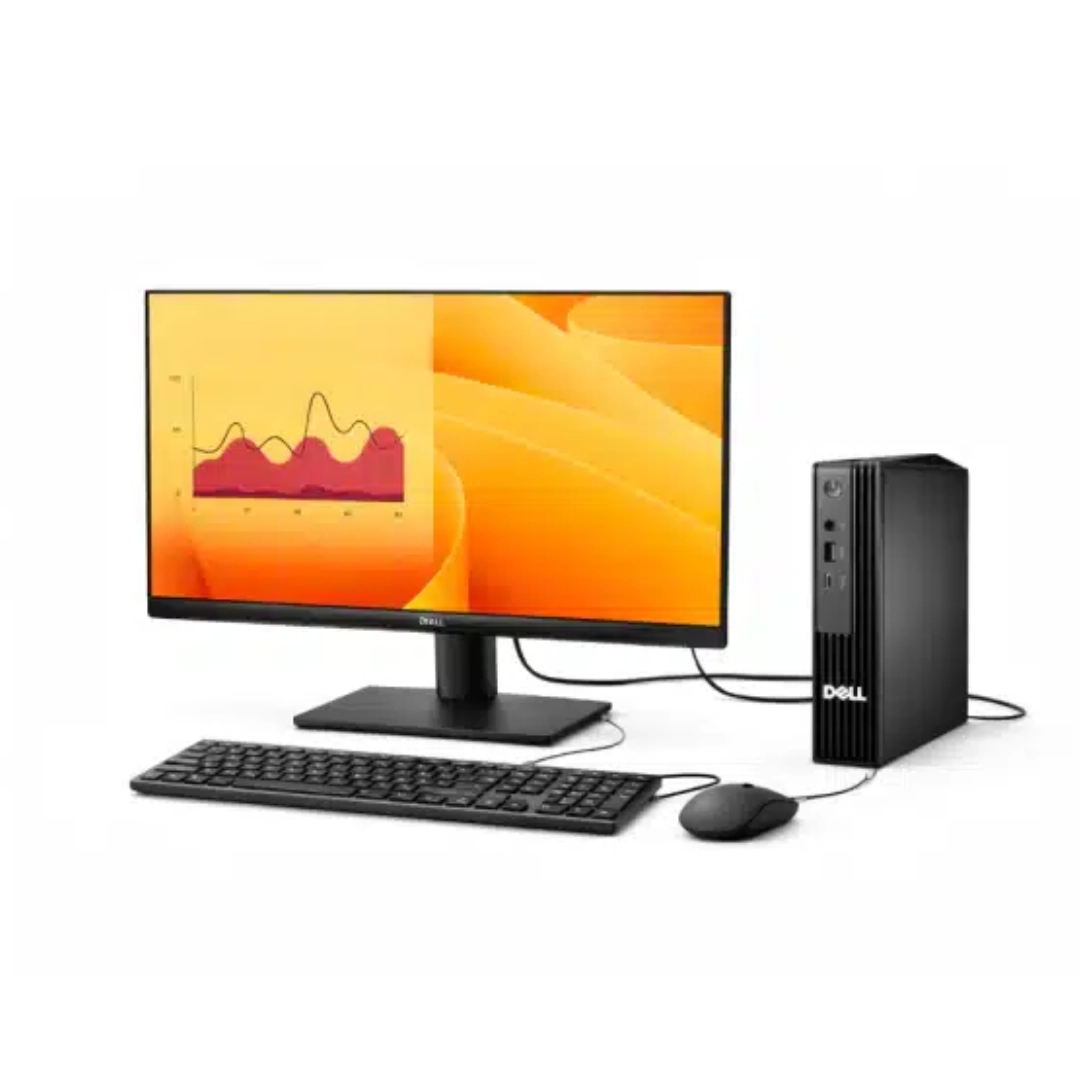 Vista del combo completo., mini cpu, monitor y teclado con mouse
