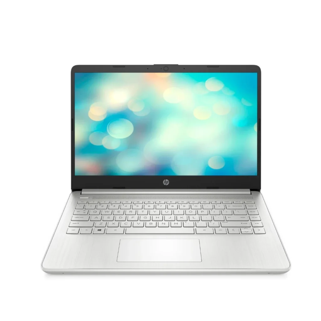 Vista del Portátil HP 14-DQ2031WM, se aprecia la apertura de este, con teclado y su pantalla