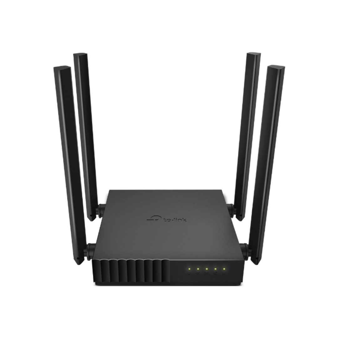Vista del Router TP-Link Archer C50, se aprecia la parte del frente, las antenas y la silueta