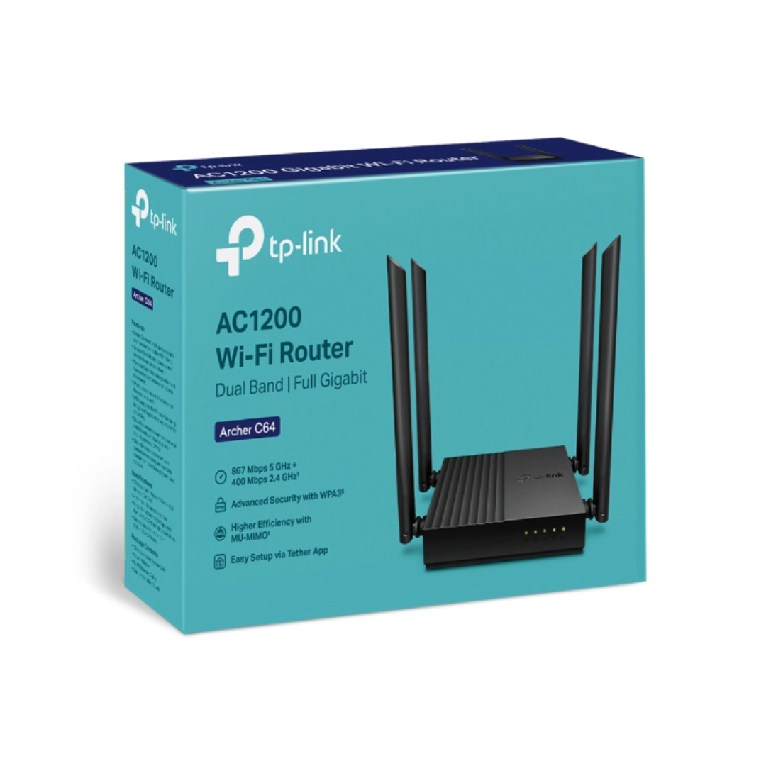 Vista de la caja del Router TP-Link Archer C64, se aprecian las cracteristicas