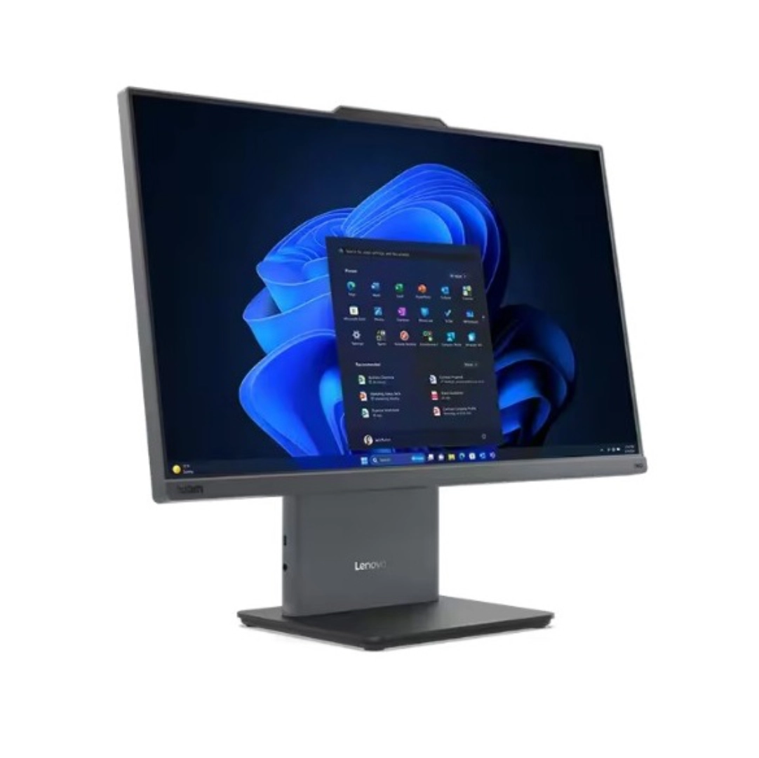 Vista del Todo en Uno Lenovo ThinkCentre Neo 50a Gen 5, se puede apreciar en vista en diagonal su pantalla