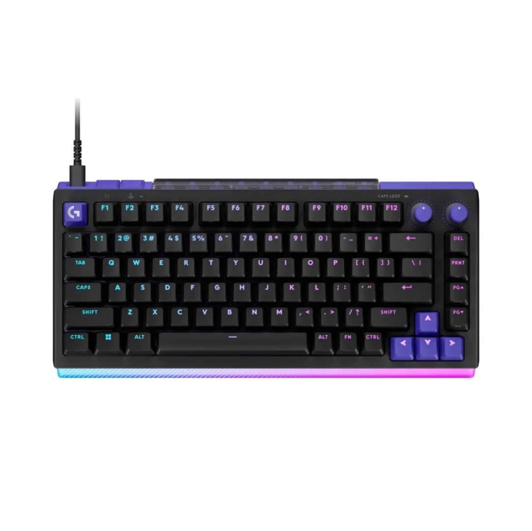 Vista frontal del teclado logitech,se aprecia la distribucion de las teclas, el color