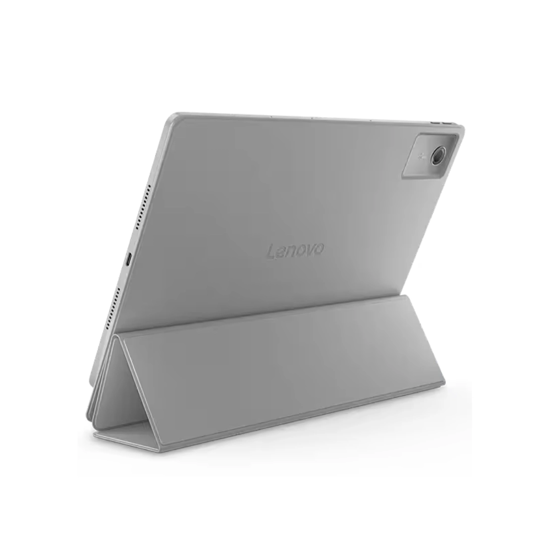 Vista de la parte trasera de la tablet lenovo, se aprecia en su estuche