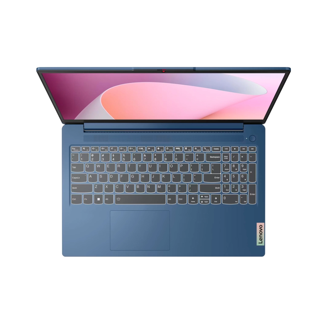 Vista desde la parte superiro del portatil, se aprecia la distribucion del teclado