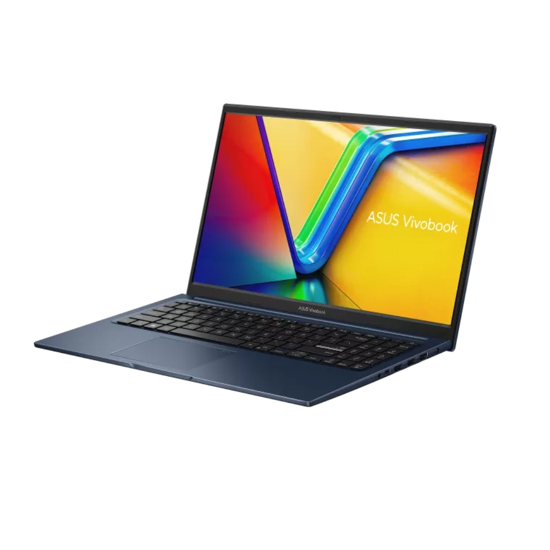 Vista del costado del portatil, se aprecian los puertos, pantalla y teclado