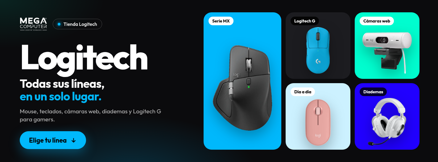Tienda Logitech en Mega Computer: Serie MX, Logitech G, cámaras web, mouse y diademas