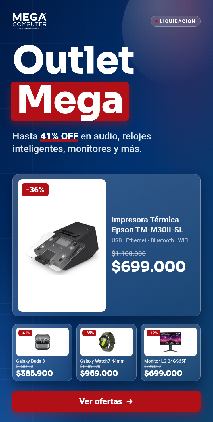 Outlet Mega: liquidación con hasta 41% OFF en tecnología
