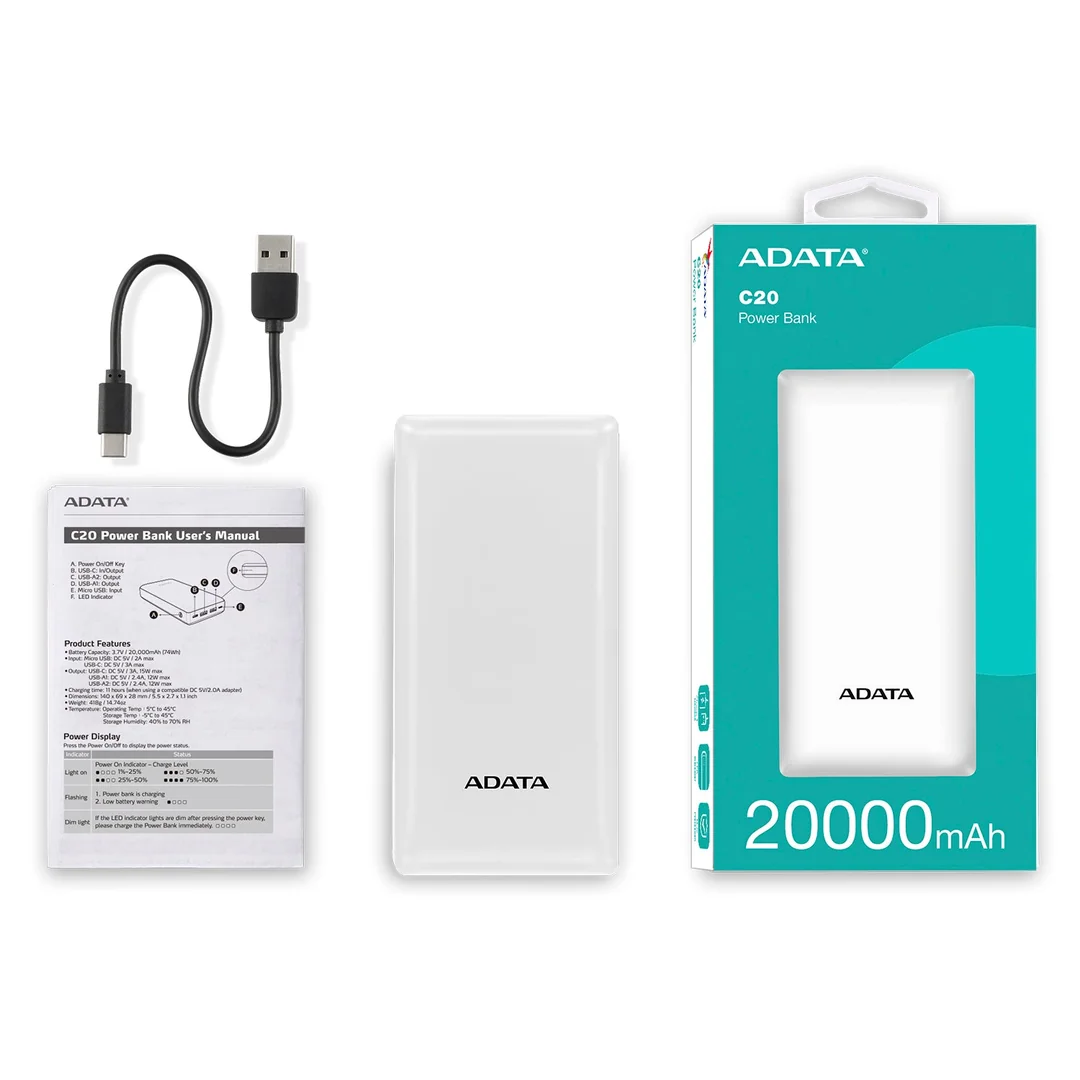 Power Bank ADATA C20 20000mAh blanco